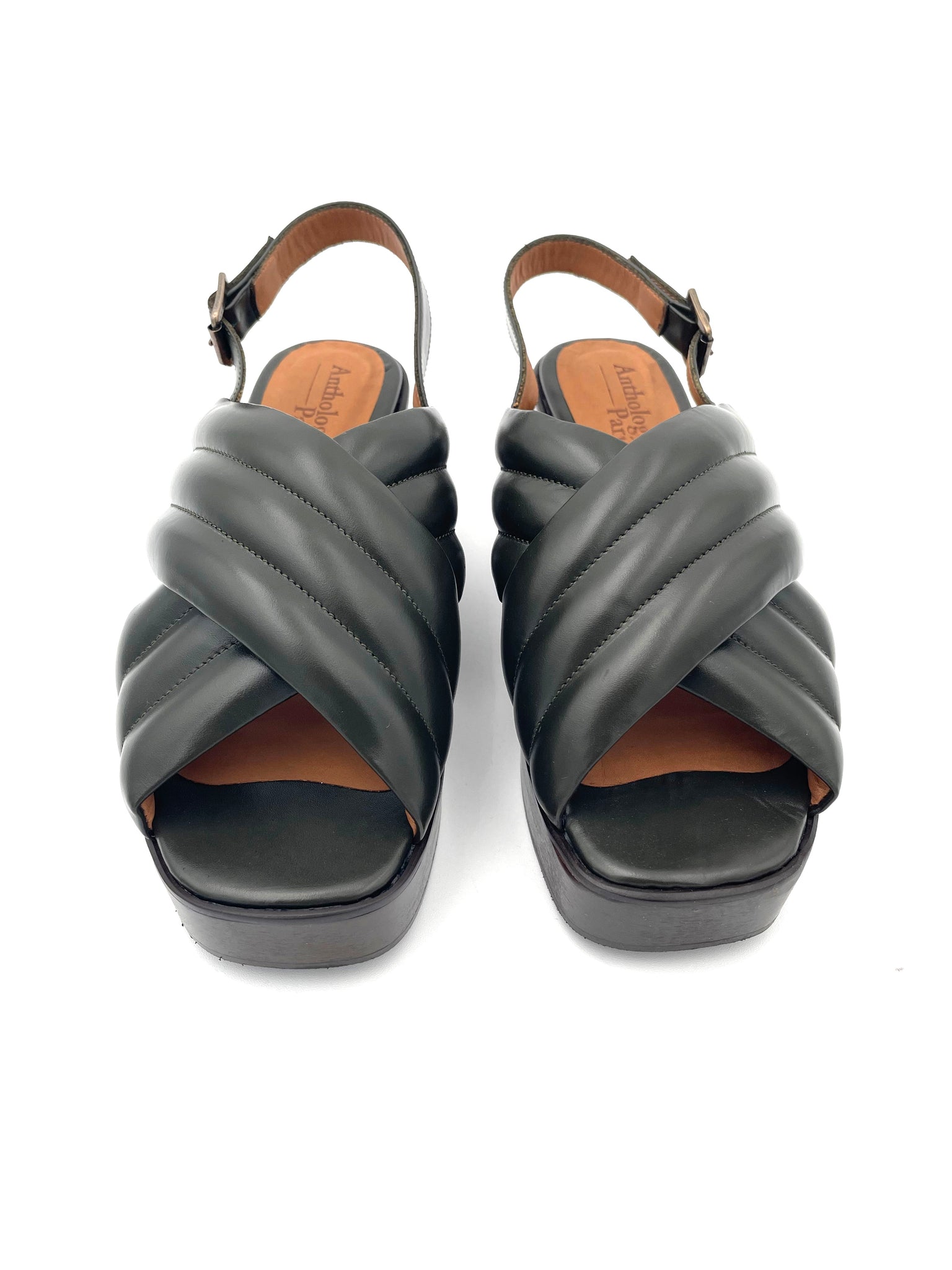 Anthology Padded Crisscross Platform Sandal with Back Strap Dark Green