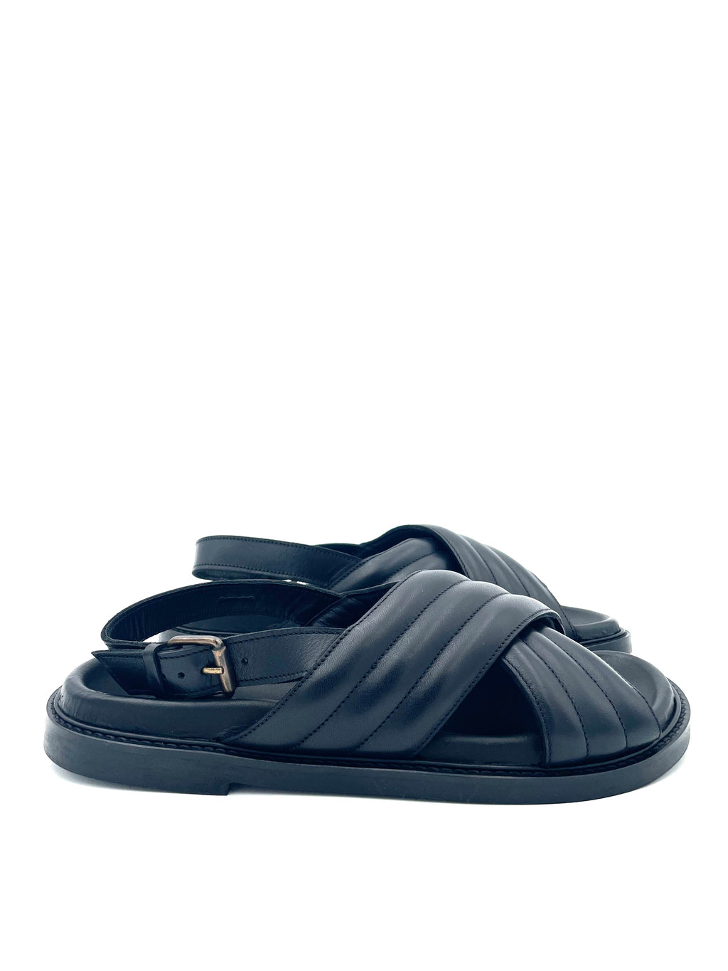 Anthology Paris Women's Black Flat Crisscross Sandal with Molded Footbed 