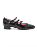 Carel Ariana Three Strap Mary Jane Ballet Flats in Black Patent Leather