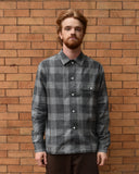 De Bonne Facture Camp Collar Shirt in Charcoal Cotton Plaid
