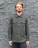 De Bonne Facture Cotton & Hemp Artist Shirt in Khaki Green