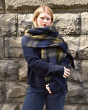 De Bonne Facture Scottish Mohair Scarf in Navy & Ochre Tartan