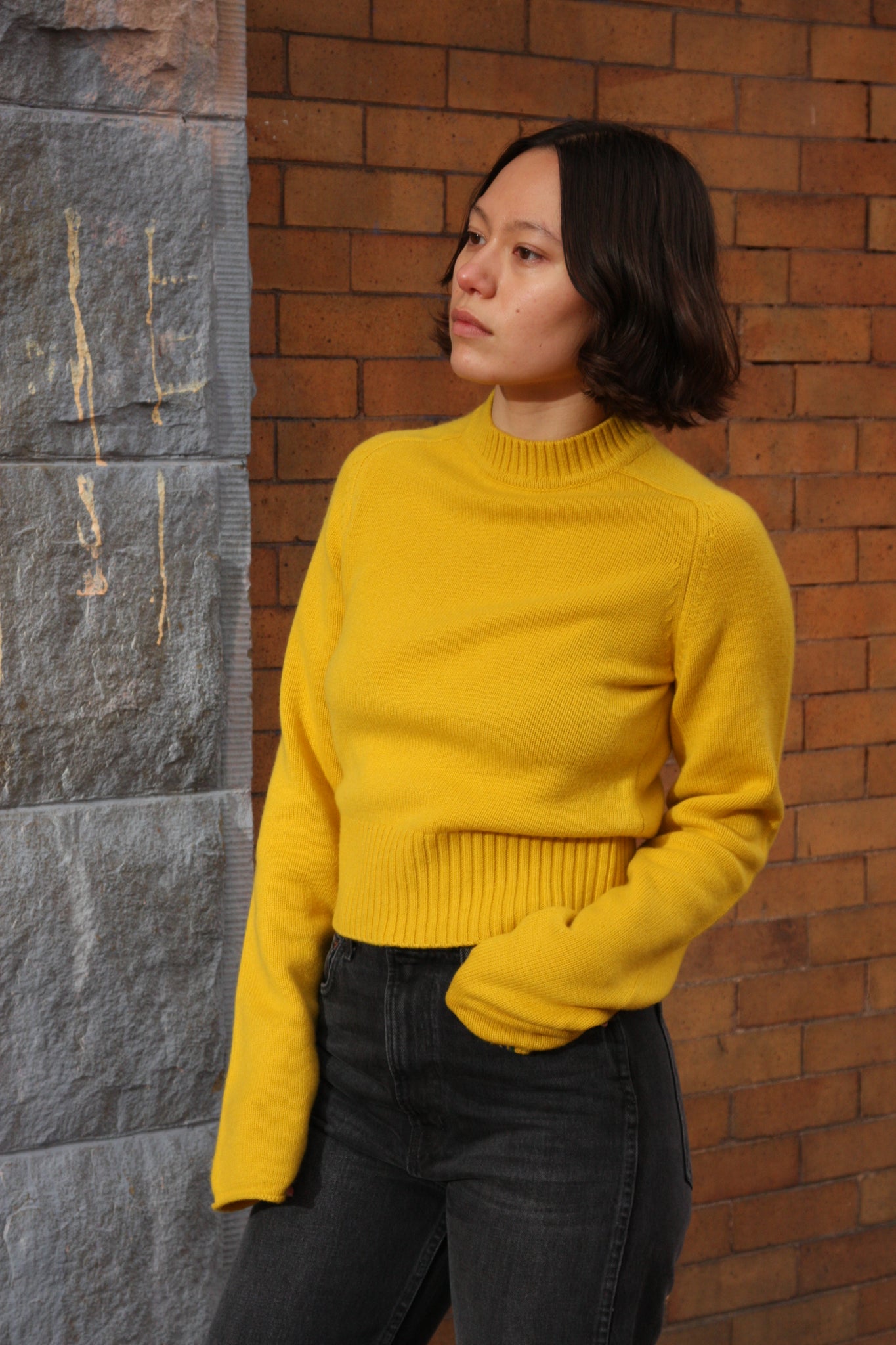 Extreme Cashmere Sunflower Yellow Fitted Crewneck Sweater