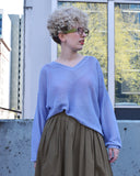 RUS Matsu V-Neck Mesh Sweater in Salvia Blue