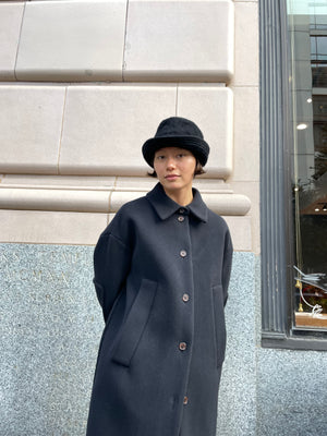 T-Coat Women's Black Wool Botton Down Overcoat Made in Italy