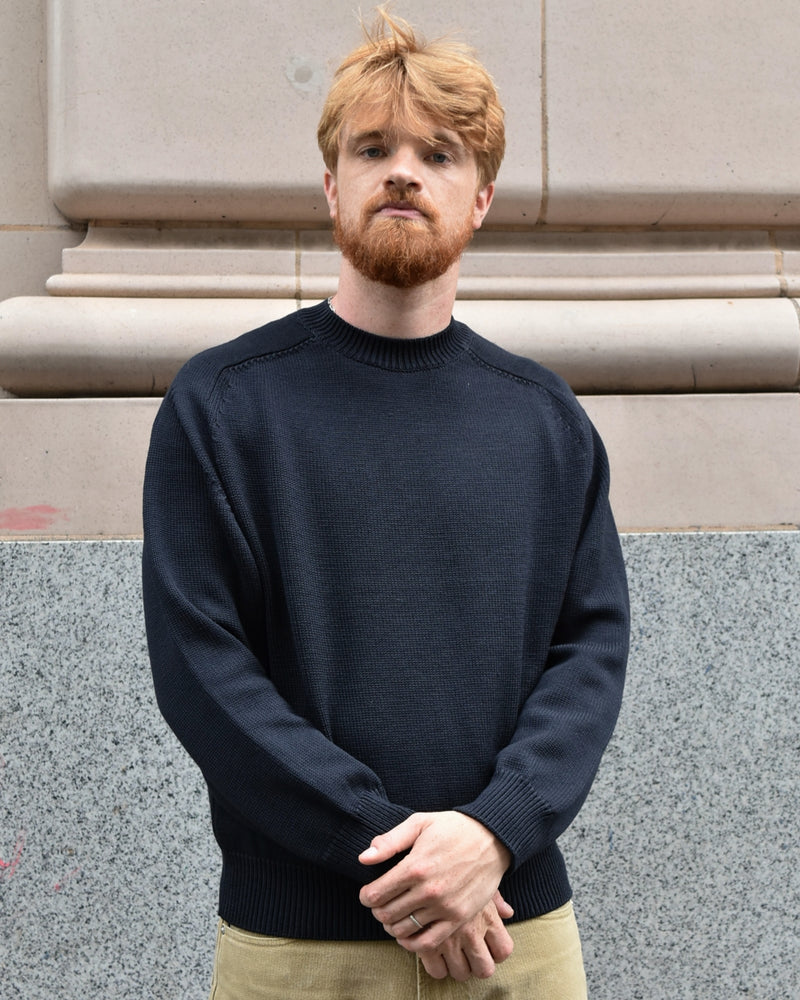 【新品】BATONER Men SPREAD TENJIKU CREW NECK Batoner Wool Tenjiku Crewneck in Navy – Halo Shoes