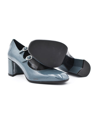 Carel Alice Blue Grey Patent Two Strap Mary Jane