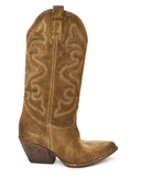 Elena Iachi Tall Brown Suede Contrast Stitched Western Boot