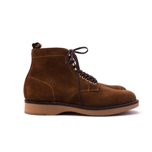 Alden Snuff Suede Plain Toe Boot on Wedge Sole